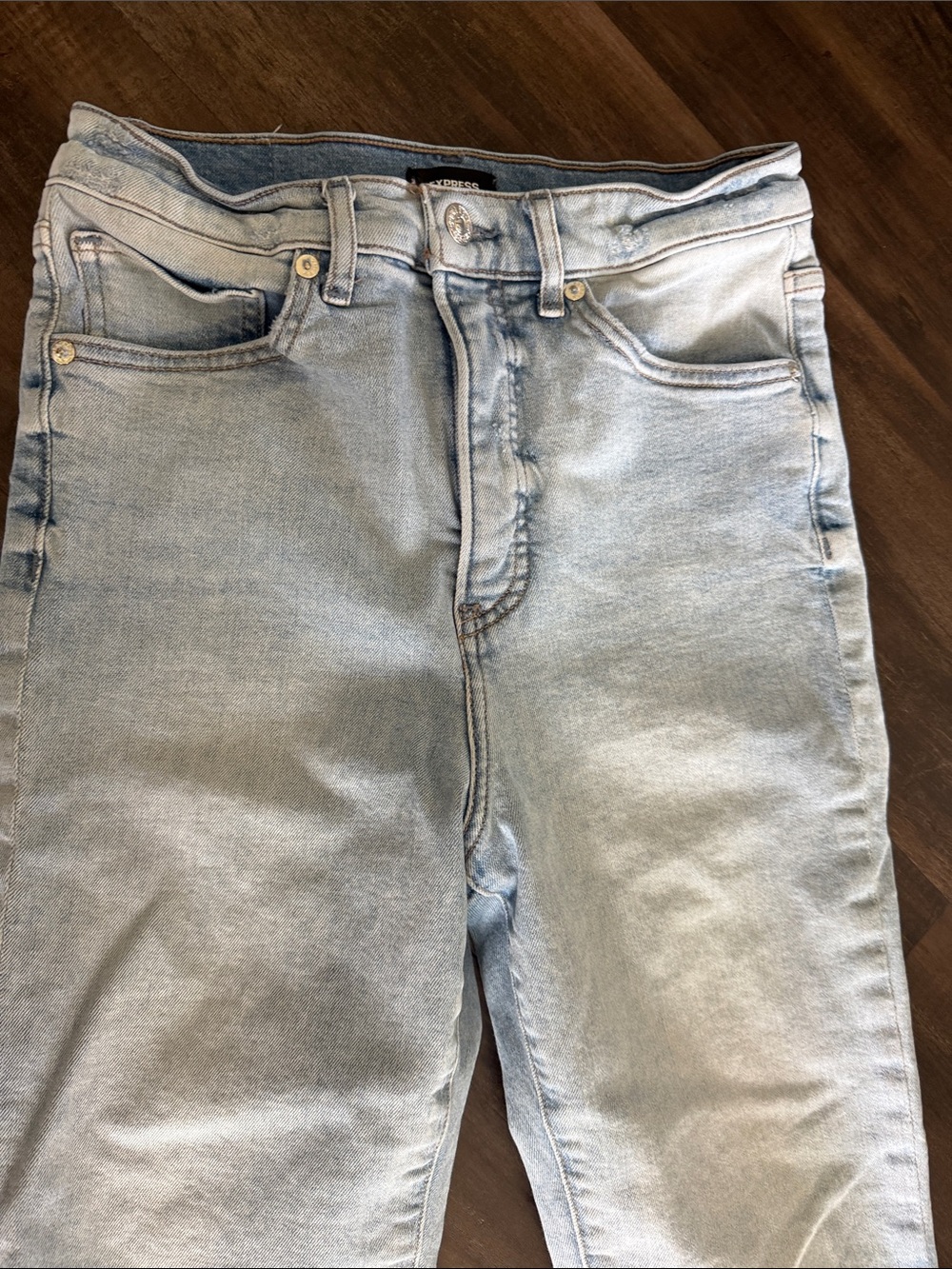 Express Light Blue Straight Leg Jeans - Picture 2 of 5